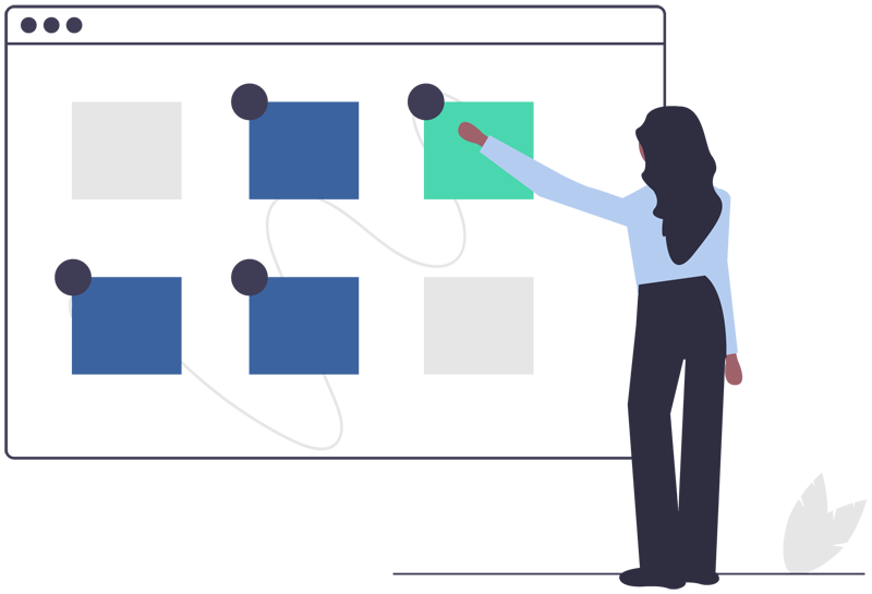 illustration of a woman selecting options on a computer screen window